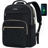 imageVANKEAN 156 Inch Laptop Backpack for Women Men Work Bag Fashion with USB Port Waterproof Backpacks Nurse Stylish Travel Bags Casual Daypacks for College Business BlackQuilted Black