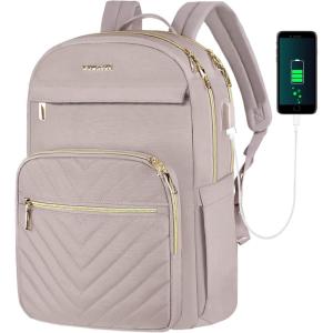 imageVANKEAN 156 Inch Laptop Backpack for Women Men Work Bag Fashion with USB Port Waterproof Backpacks Nurse Stylish Travel Bags Casual Daypacks for College Business BlackQuilted Light Dusty PinkGrey Purple