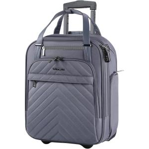 imageVANKEAN Carry On Underseat 16inch Multifunctional Underseater Lightweight Overnight Suitcase with Wheels Roller Case for Women Men Travel Business BlackDark Grey