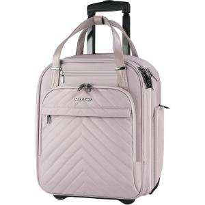 imageVANKEAN Carry On Underseat 16inch Multifunctional Underseater Lightweight Overnight Suitcase with Wheels Roller Case for Women Men Travel Business BlackLight Dusty Pink