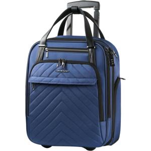 imageVANKEAN Carry On Underseat 16inch Multifunctional Underseater Lightweight Overnight Suitcase with Wheels Roller Case for Women Men Travel Business BlackHaze Blue