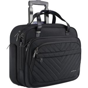 imageVANKEAN Laptop Bag Women with Wheels 156 Inch Rolling Briefcase for Women Water Repellent Overnight Rolling Computer Bag with RFID Pockets for Travel Business Work School Light Dusty PinkQuilted Black