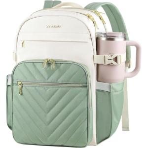 imageVANKEAN Laptop Backpack for Women with Pouch Pocket for Large Capacity Tumbler 156 Inch Laptop Computer Bag Travel Backpack PurseWaterproof Work Business College Teacher Bags BeigeLight GreenBeigelight Green
