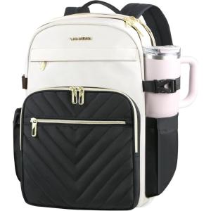 imageVANKEAN Laptop Backpack for Women with Pouch Pocket for Large Capacity Tumbler 156 Inch Laptop Computer Bag Travel Backpack PurseWaterproof Work Business College Teacher Bags BeigeLight GreenBeigeblack
