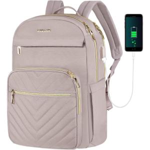 imageVANKEAN Laptop Backpack for Women with Pouch Pocket for Large Capacity Tumbler 156 Inch Laptop Computer Bag Travel Backpack PurseWaterproof Work Business College Teacher Bags BeigeLight GreenQuilted Light Dusty PinkGrey Purple